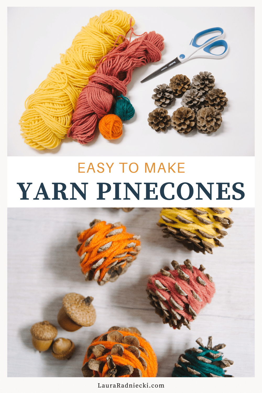 DIY Yarn Wrapped Pinecones for Fall
