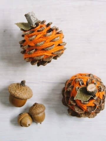 how to make yarn wrapped pinecone pumpkins