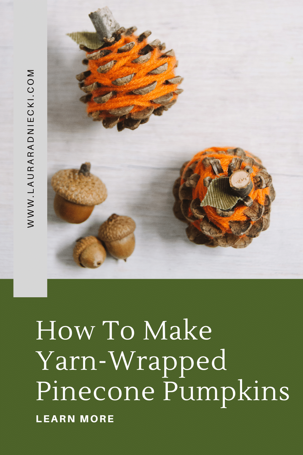 how to make yarn-wrapped pinecone pumpkins for fall decor