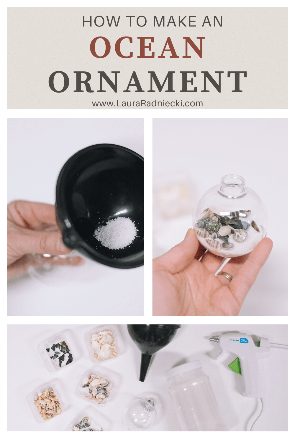 How to Make an Ocean Christmas Ornament with sand, seashells and shark teeth