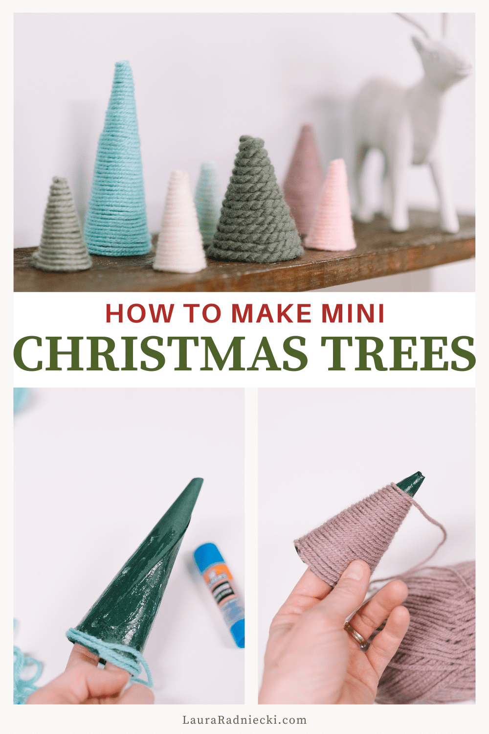 How to Make Mini Christmas Trees with Paper Cones and Yarn