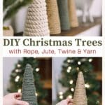 How to make DIY Christmas Trees using cones wrapped with rope, yarn, or jute.
