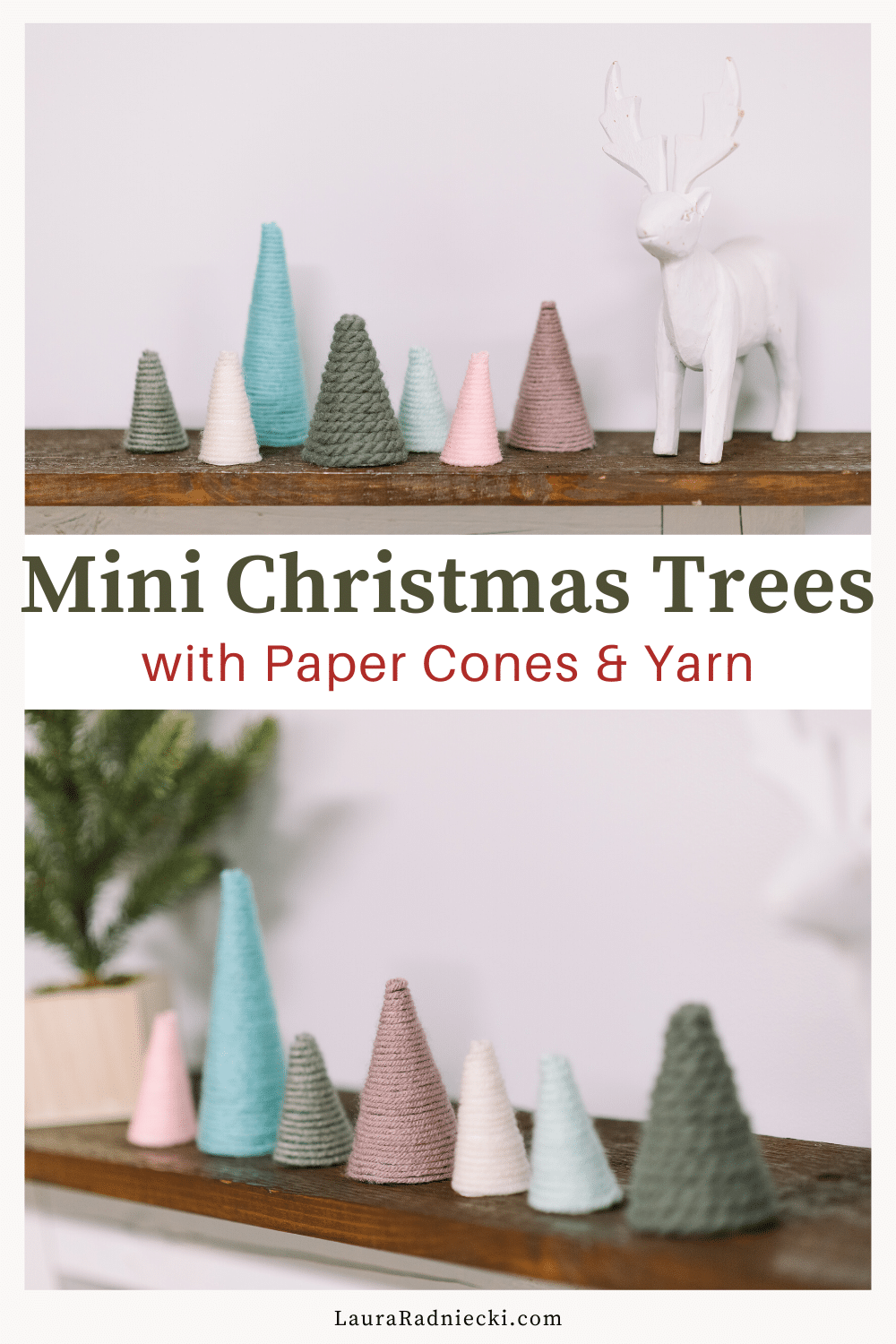 Christmas tree DIY using Michael's paper mâché cones, rope, paint and  beads. Easy!