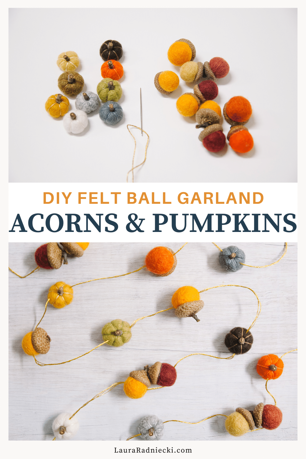 DIY felt ball garland acorns and pumpkins