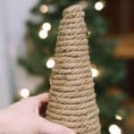 How to make DIY Christmas Trees using cones wrapped with rope, yarn, or jute.