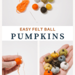 How to make DIY felt ball pumpkins using felt balls, small sticks as stems, and embroidery floss to make the pumpkin indentations!