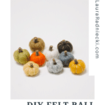 How to make DIY felt ball pumpkins using felt balls, small sticks as stems, and embroidery floss to make the pumpkin indentations!