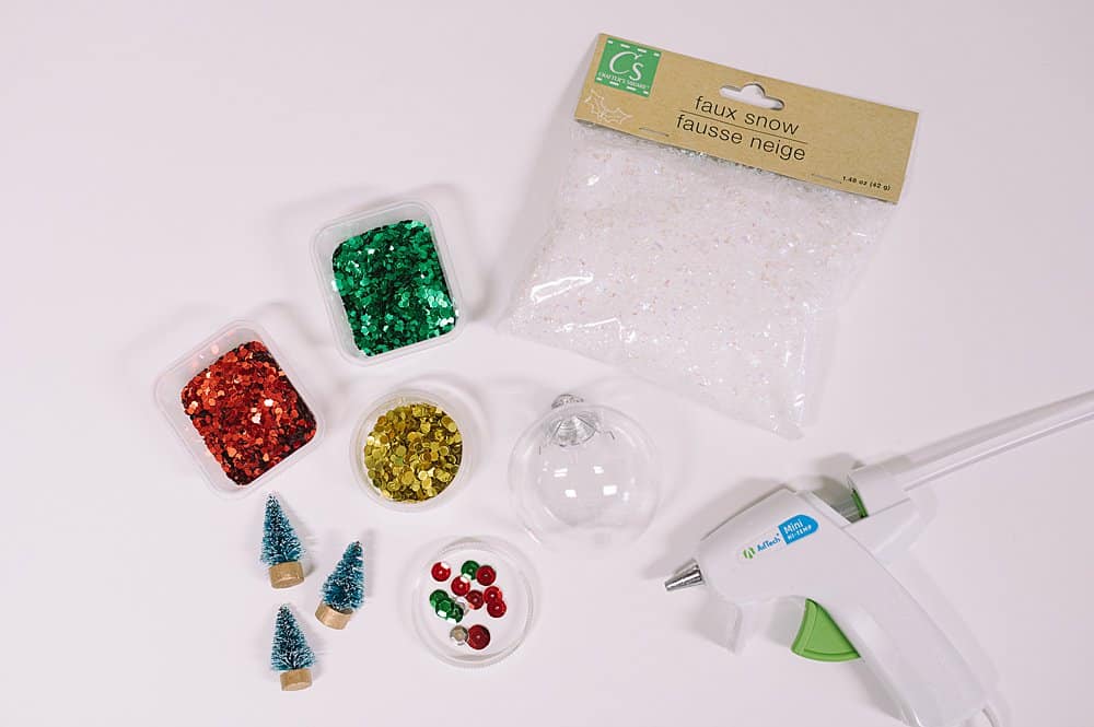 supplies needed to make a Christmas snow globe ornament