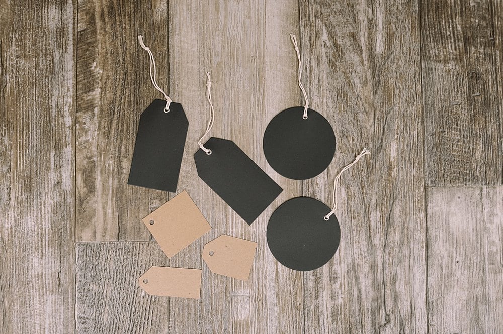 tags can be handmade from cardboard or buy chalkboard gift tags at dollar tree