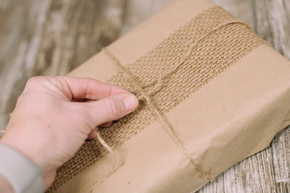 tie twine on top of burlap ribbon