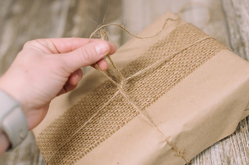 tie twine on top of burlap ribbon