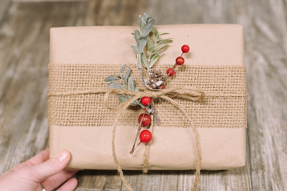 binder-twine and evergreen sprigs, gift wrapping