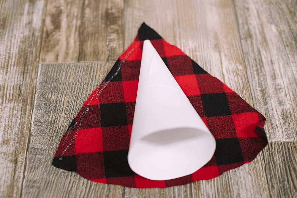 wrap paper cones with fabric to make DIY Christmas trees