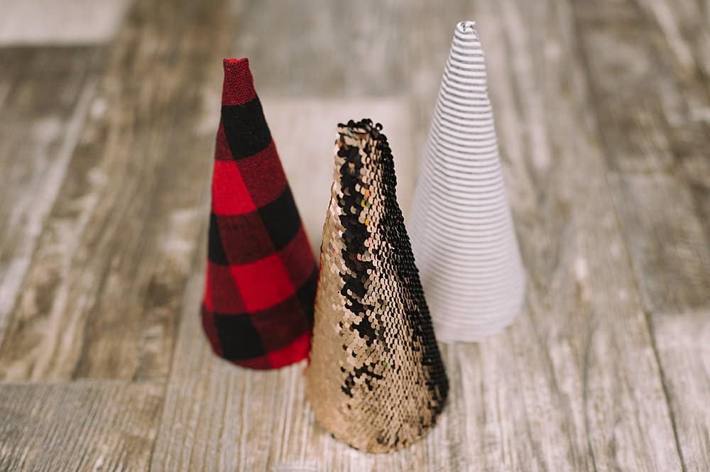 DIY Christmas Trees with Paper Cones and Fabric