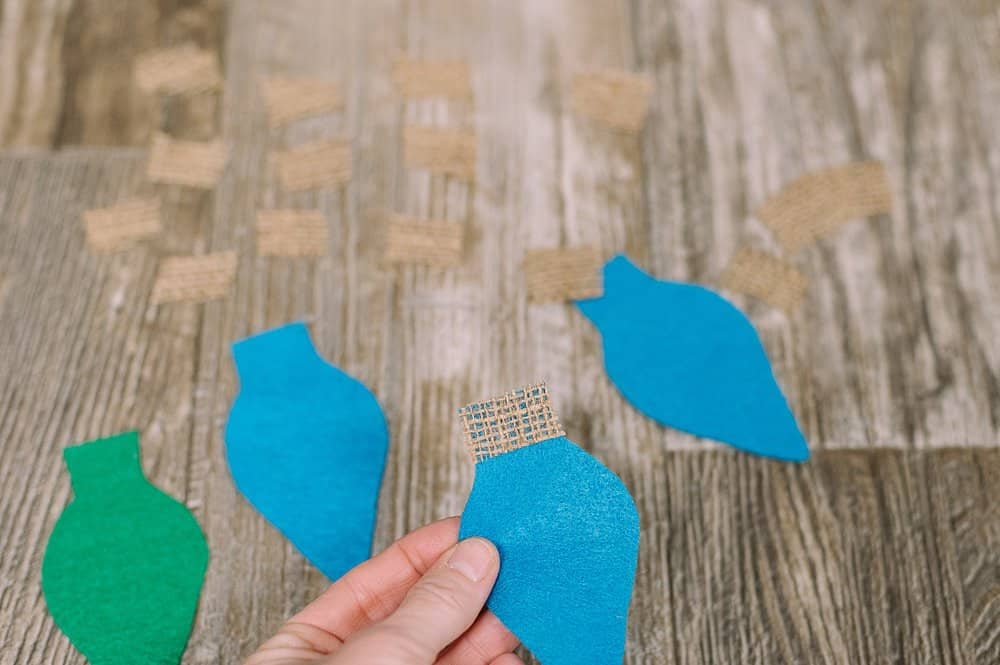 Add burlap tops to the felt lightbulbs.