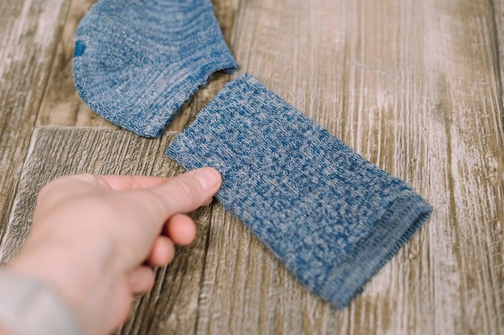 A sock with the tube part cut away from the foot section.