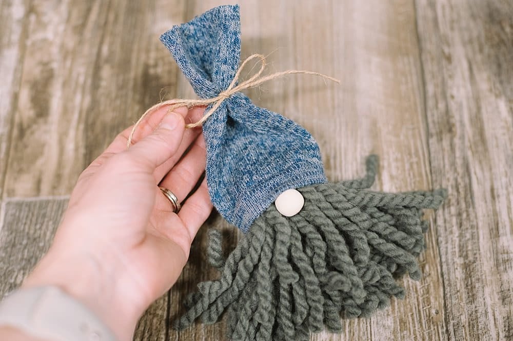 A DIY yarn and sock gnome.