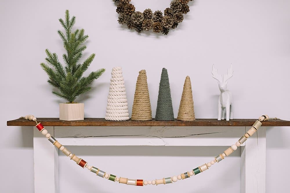 supplies for DIY thread spool and wood bead garland