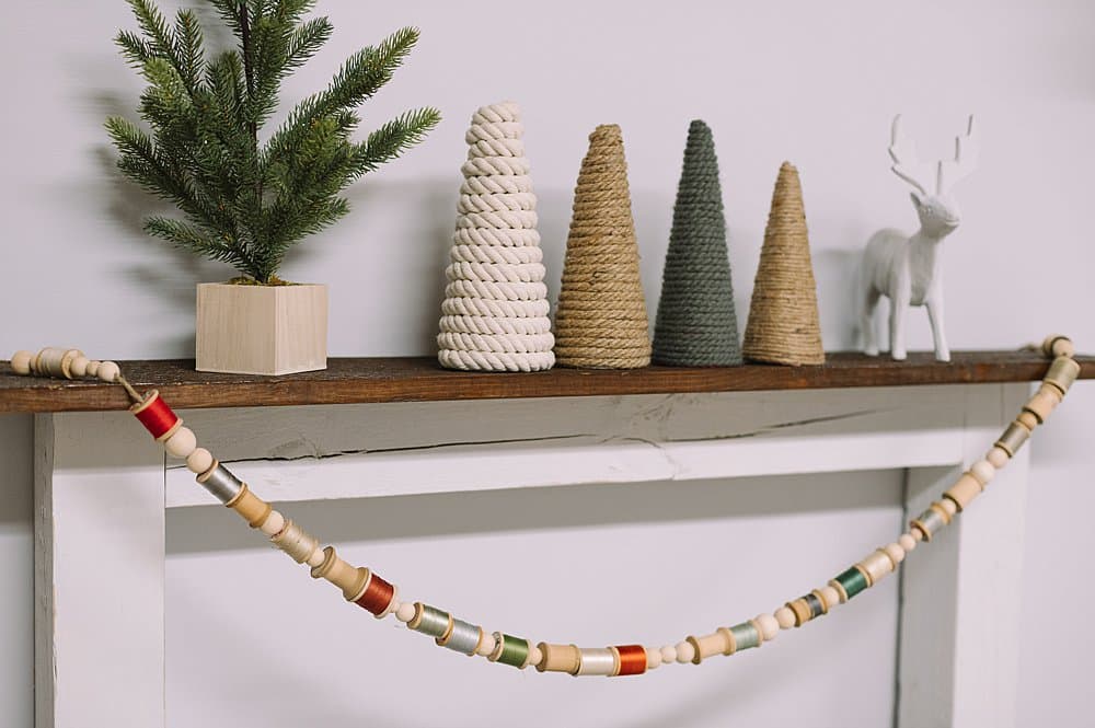 supplies for DIY thread spool and wood bead garland