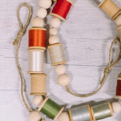 DIY Thread Spool and Wood Bead Garland for Christmas