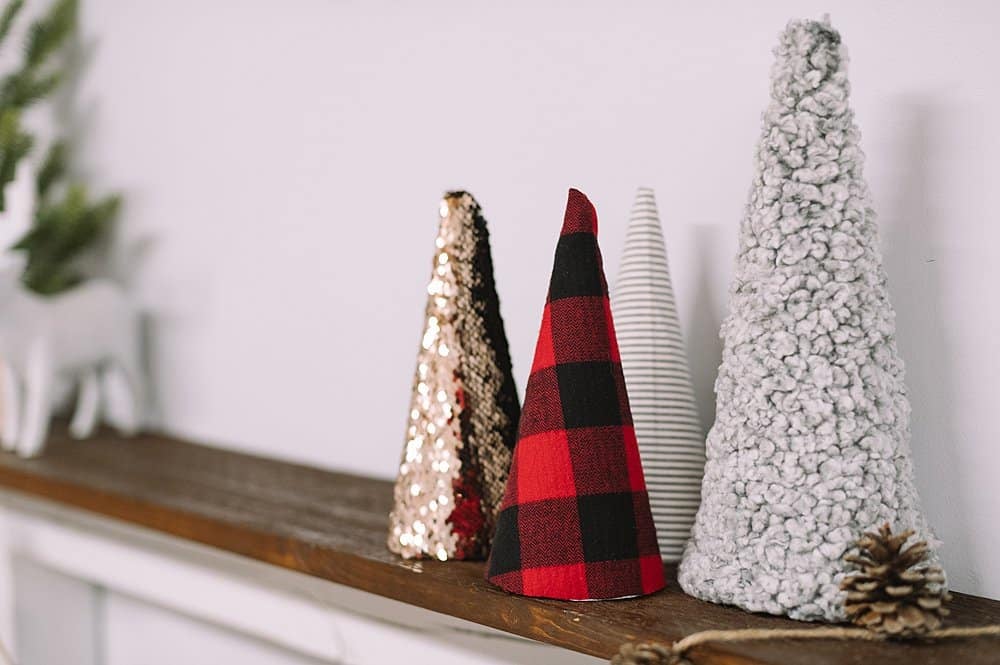 trees for Christmas decor made with paper cones and fabric