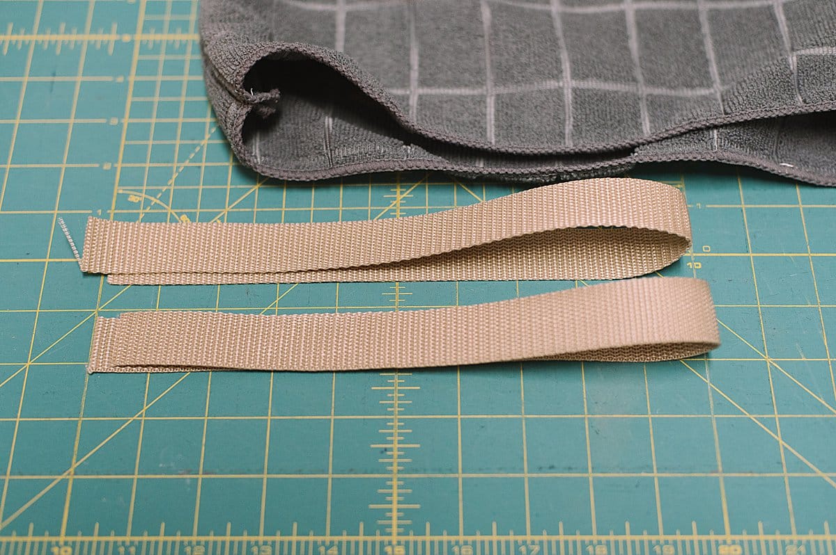 cut two equal length straps from nylon or other material