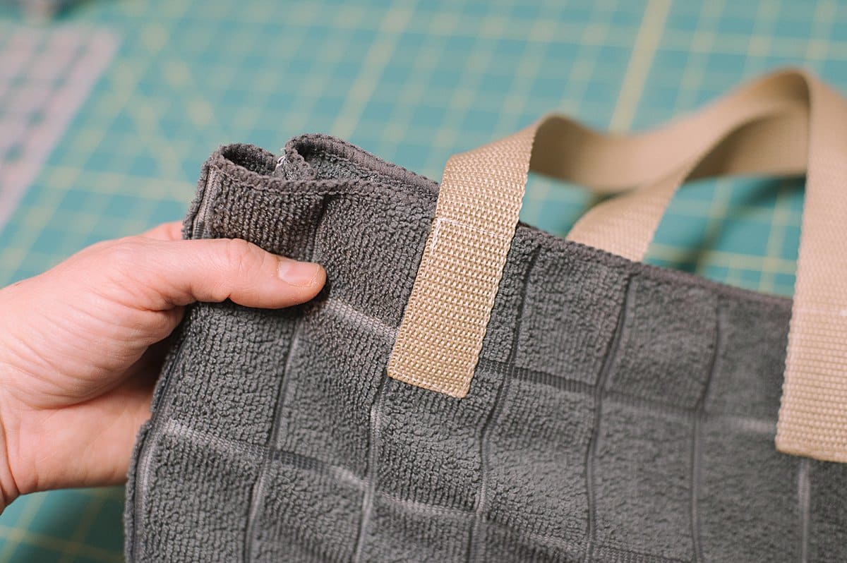 sew around the perimeter of the strap to secure to the bag. You can do a decorative X with your sewing if you prefer.