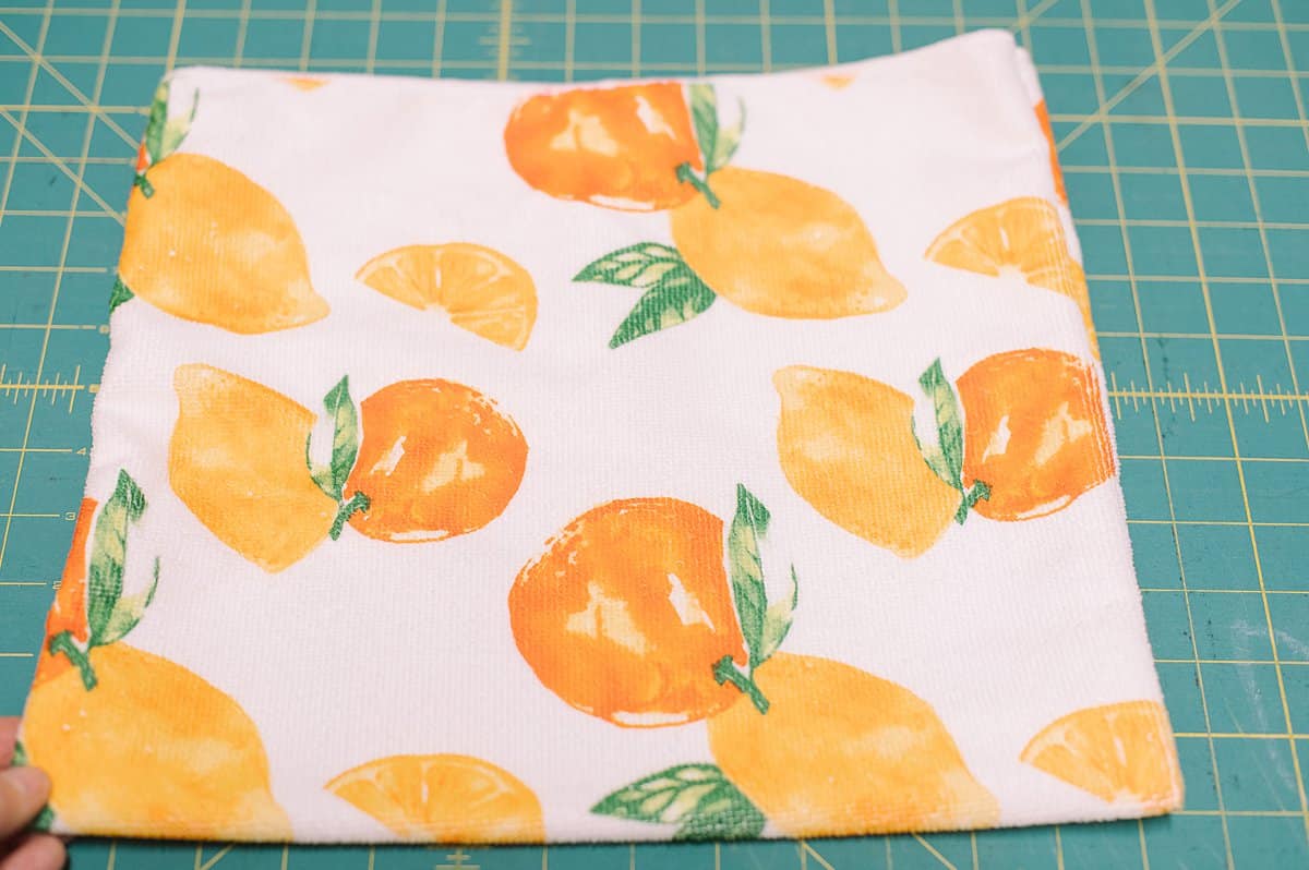 lemon and orange hand towel becomes a cute summer tote bag with leather strap handles