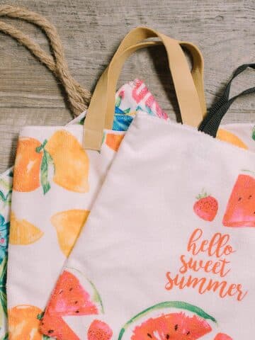 DIY Tote Bags made with Fun Hand Towels from the Dollar Tree