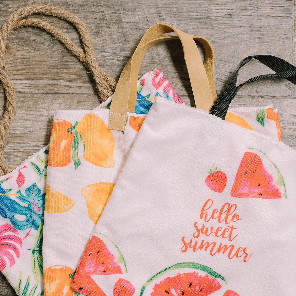 DIY Tote Bags made with Fun Hand Towels from the Dollar Tree