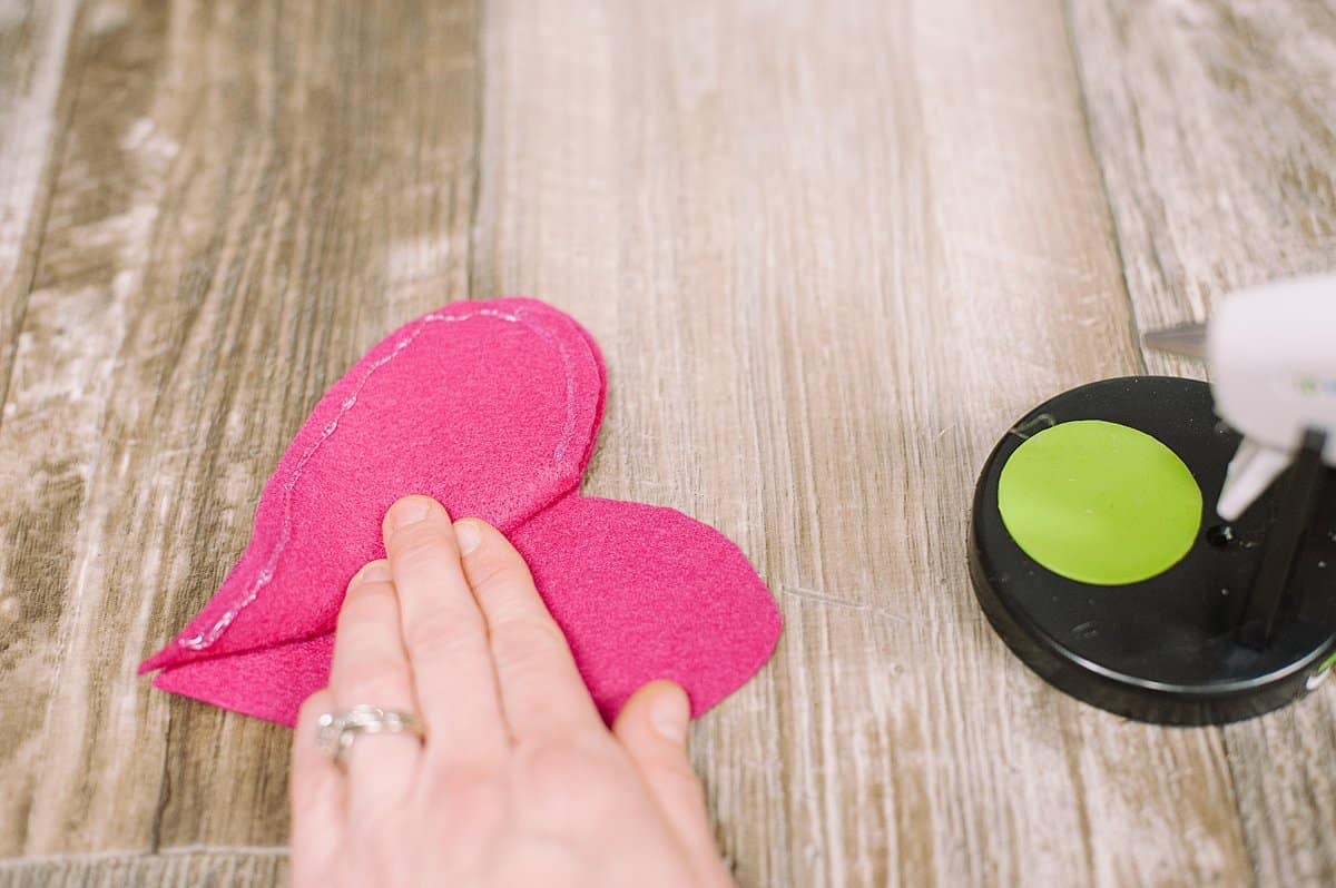 hot glue three layers of felt together to make valentine's day hearts