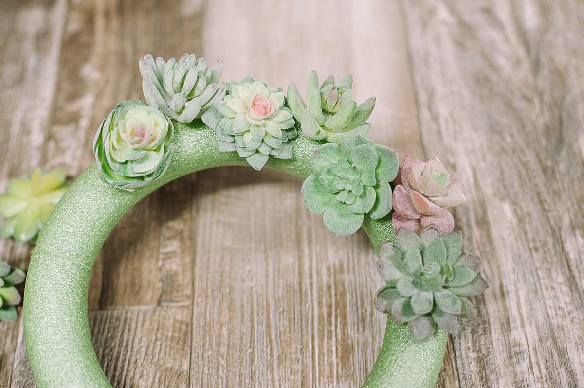 push fake succulents into the styrofoam wreath