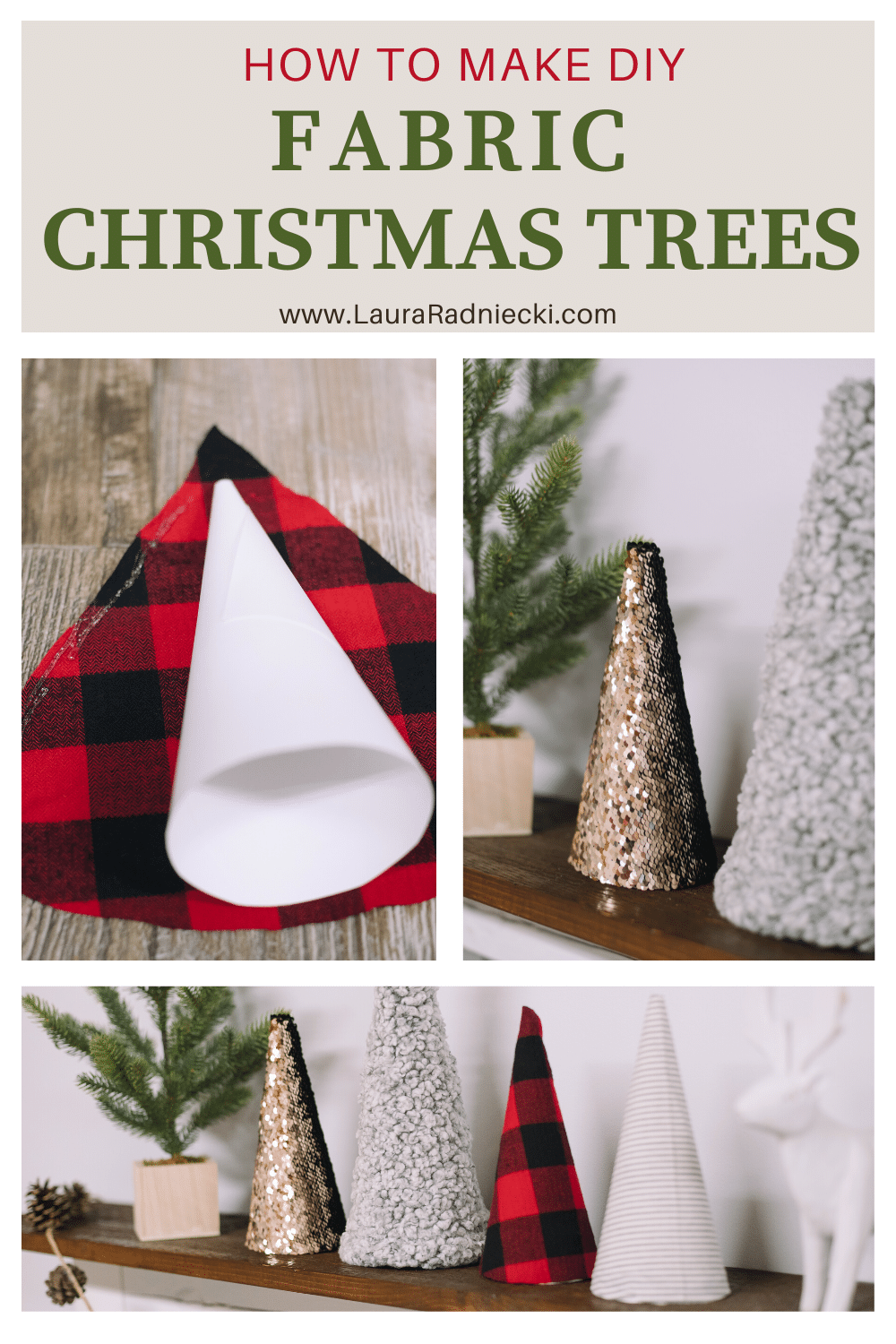 DIY Christmas Trees with Paper Cones and Fabric for the Holidays