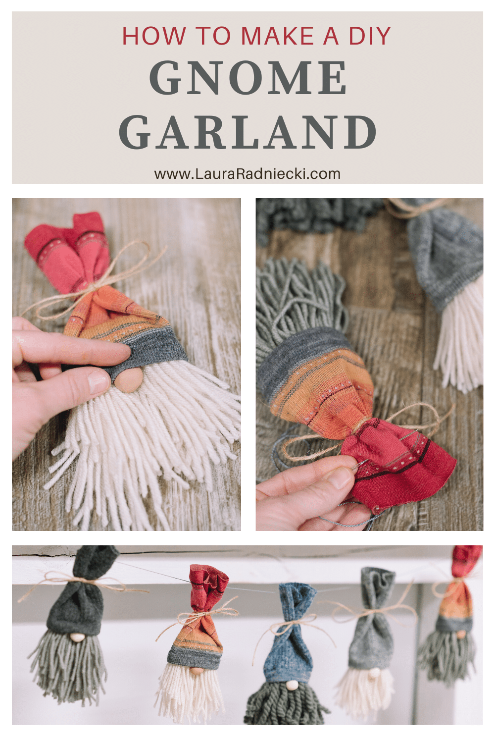 How to Make a DIY Gnome Garland with Yarn and Sock Gnomes for Christmas