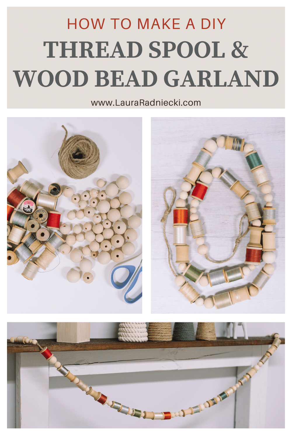 DIY Thread Spool and Wood Bead Garland for Christmas