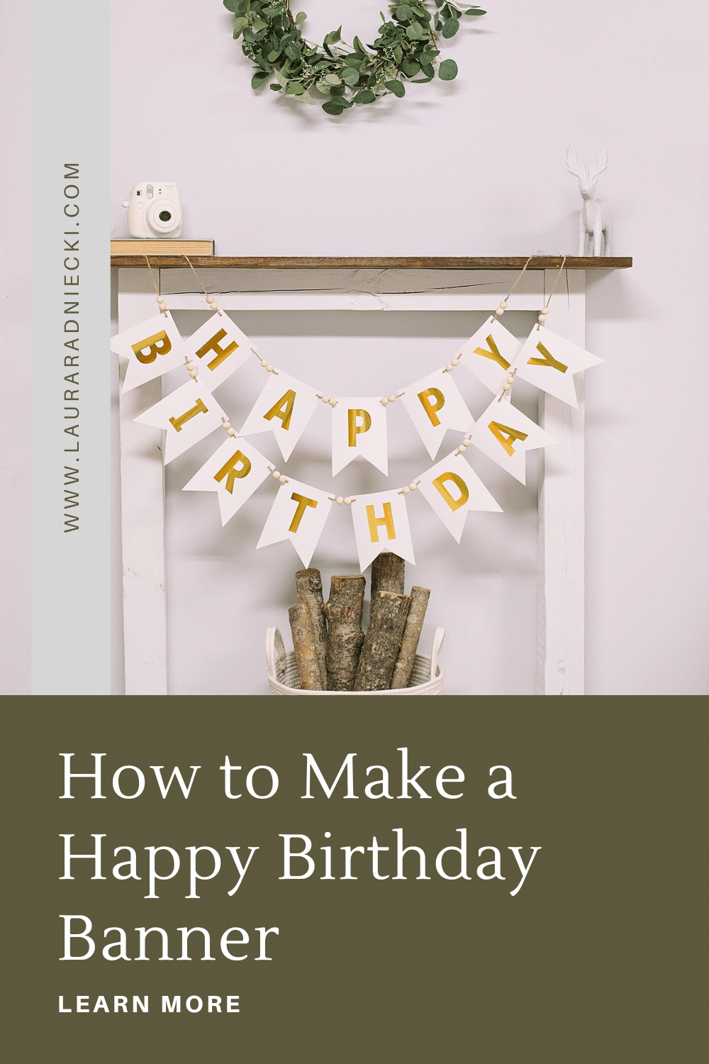 How to Make a DIY Happy Birthday Banner with a Dollar Tree Banner, Twine, and Wood Beads