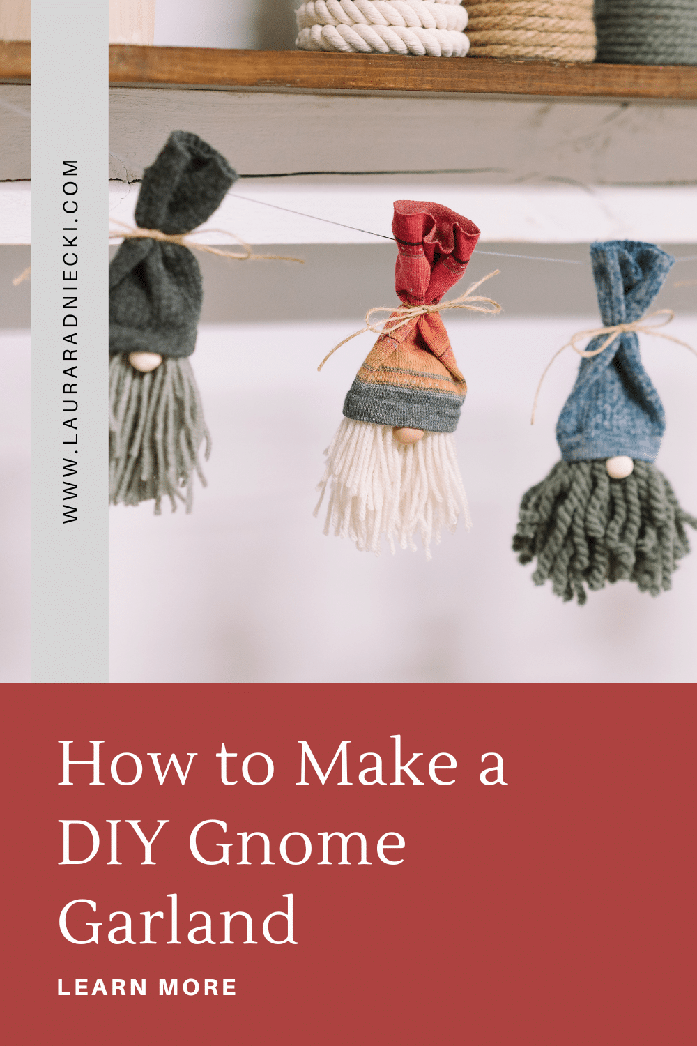 How to Make a DIY Gnome Garland with Yarn and Sock Gnomes for Christmas