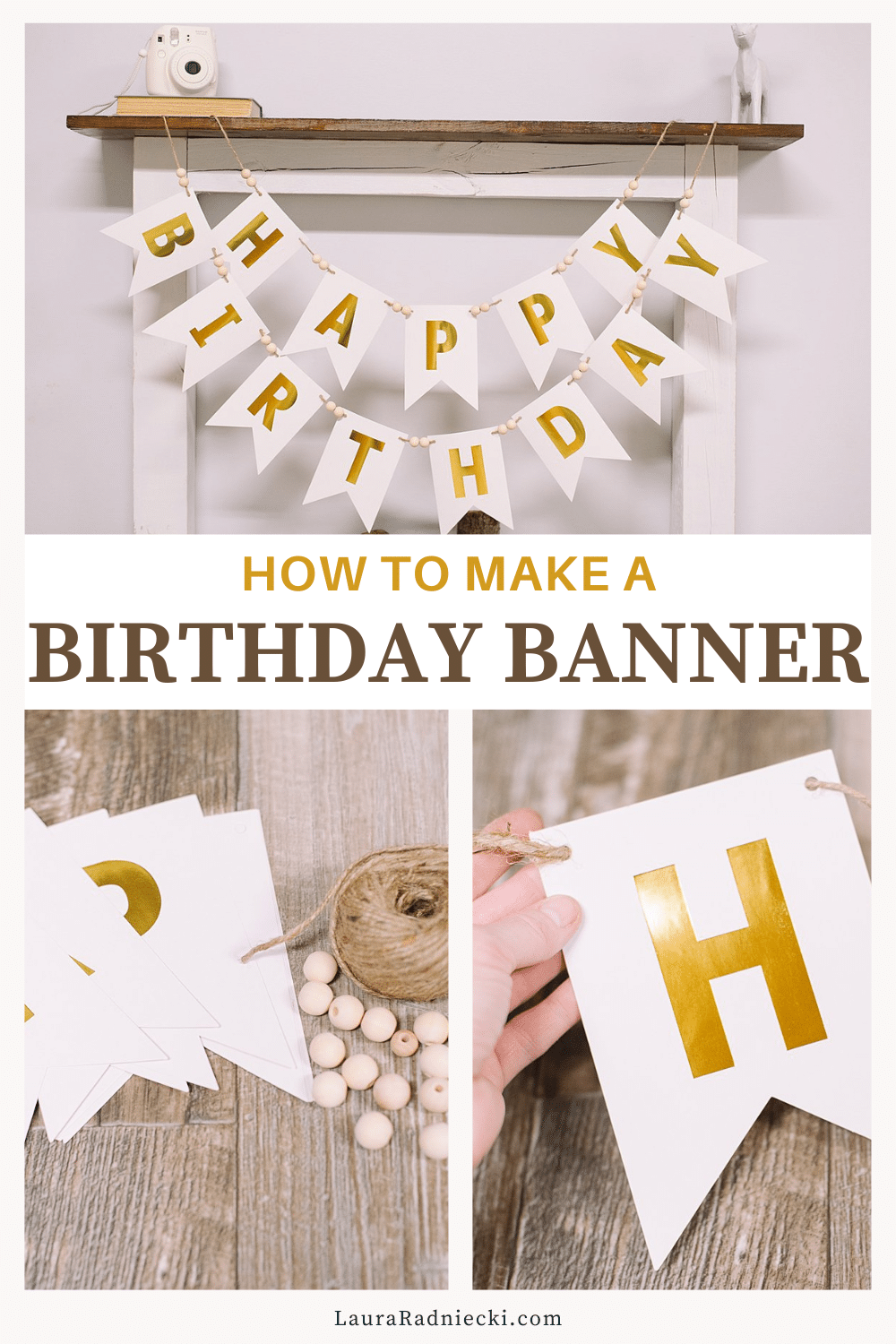 DIY Happy Birthday Banner with Twine and Wood Beads