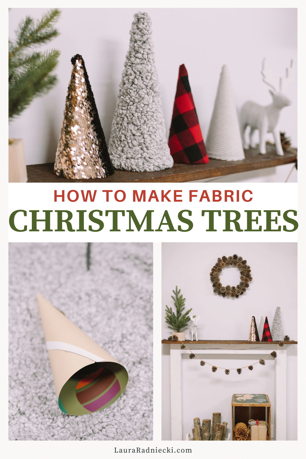 DIY Christmas Trees with Paper Cones and Fabric