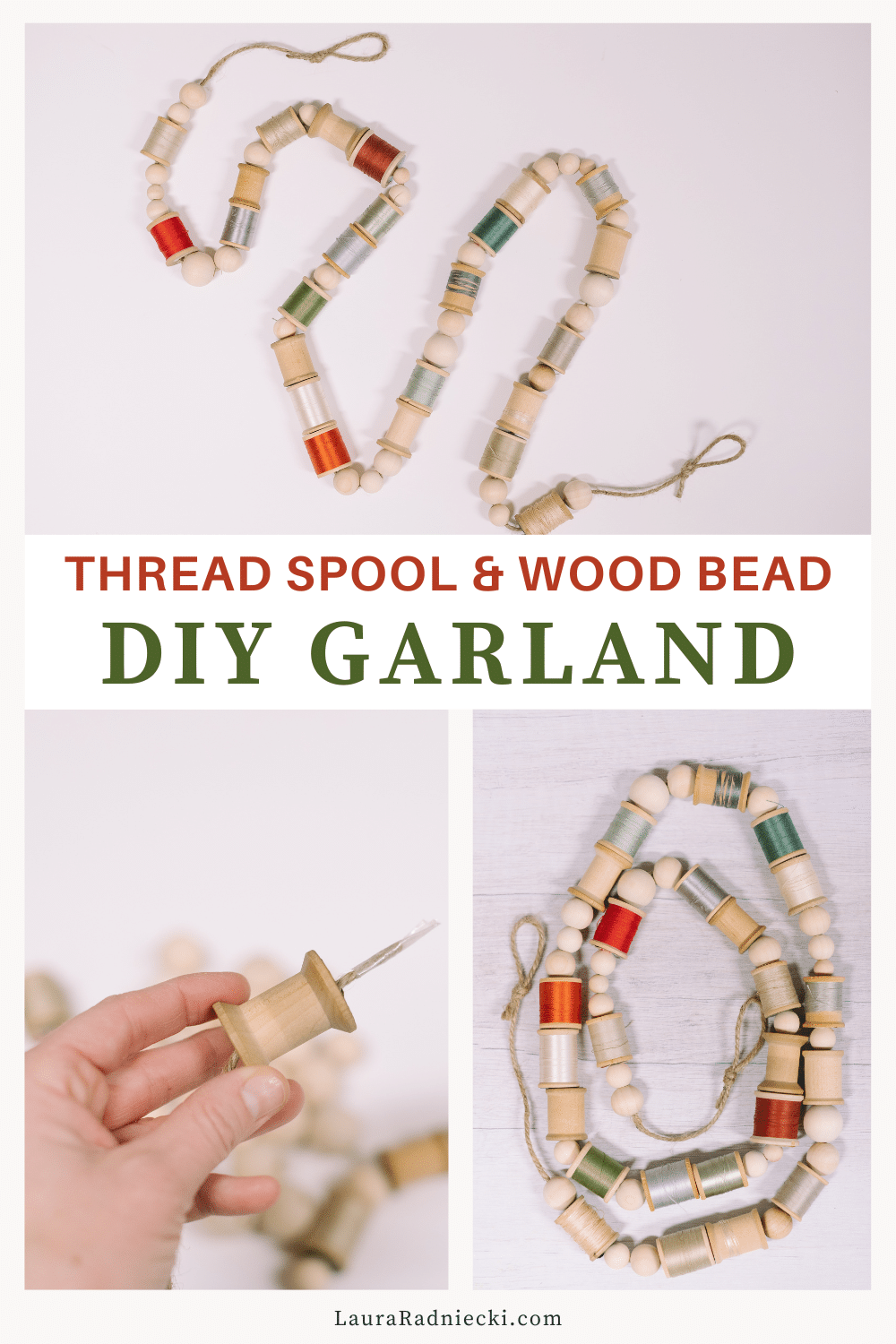 DIY Thread Spool and Wood Bead Garland for Christmas