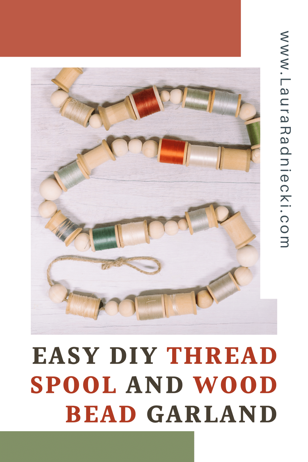 DIY Thread Spool and Wood Bead Garland for Christmas