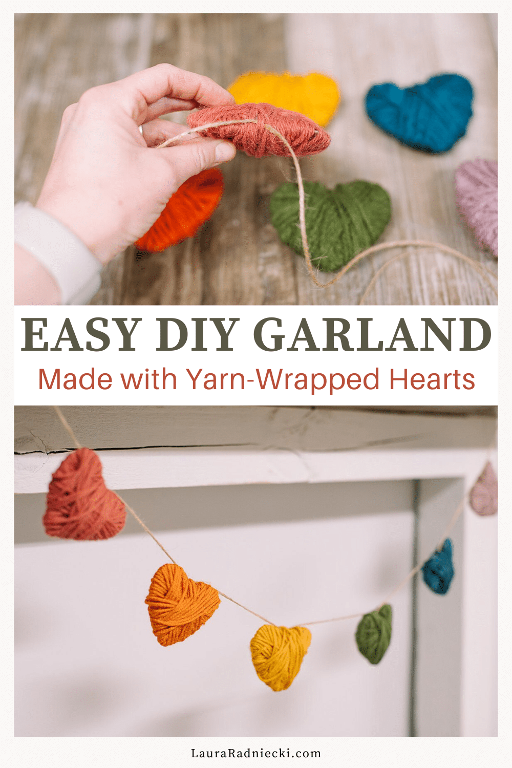 How to Make a Yarn Wrapped Heart Garland