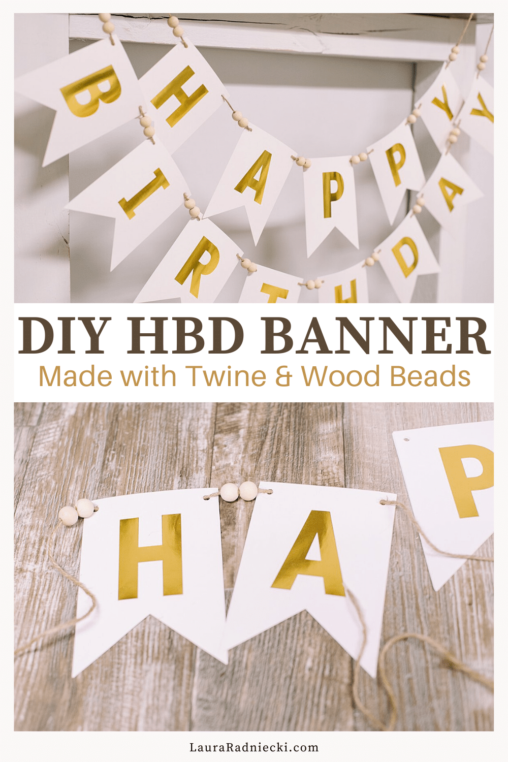 DIY Happy Birthday Banner with Twine and Wood Beads