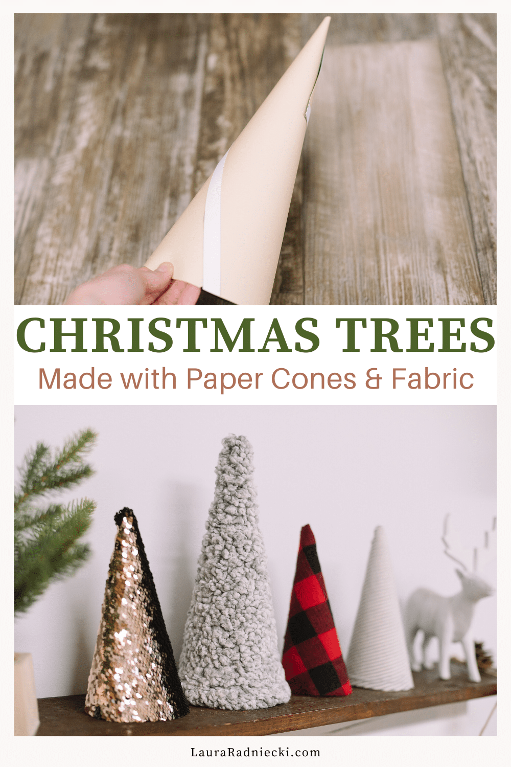 DIY Christmas Trees with Paper Cones and Fabric