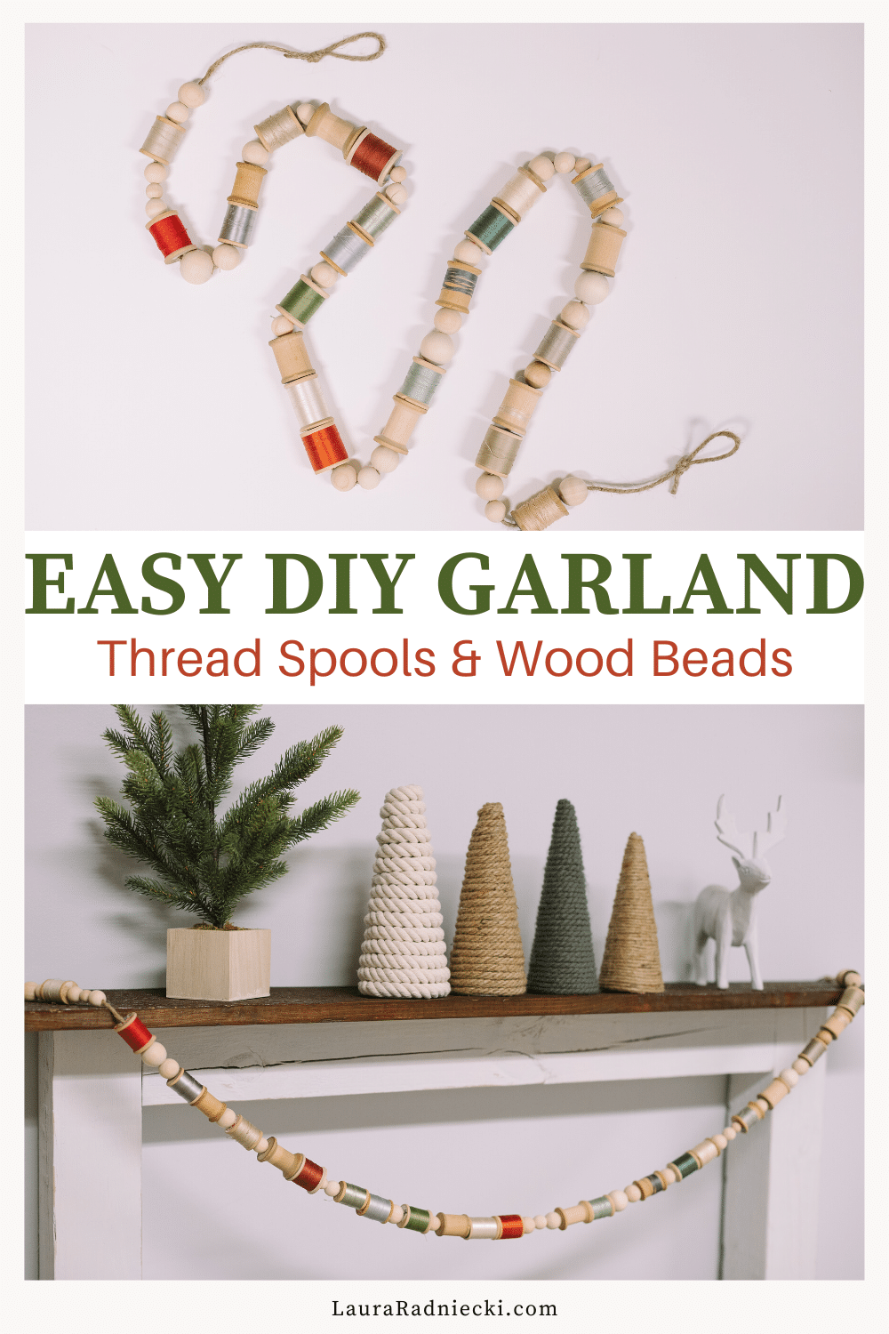 DIY Thread Spool and Wood Bead Garland for Christmas