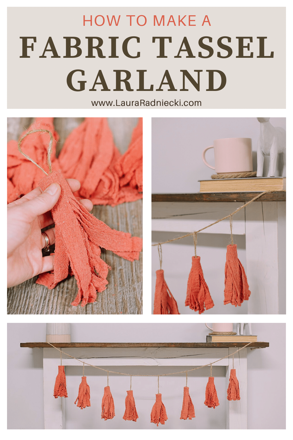 How to Make a Fabric Tassel Garland using Shop Towels from the Dollar Tree