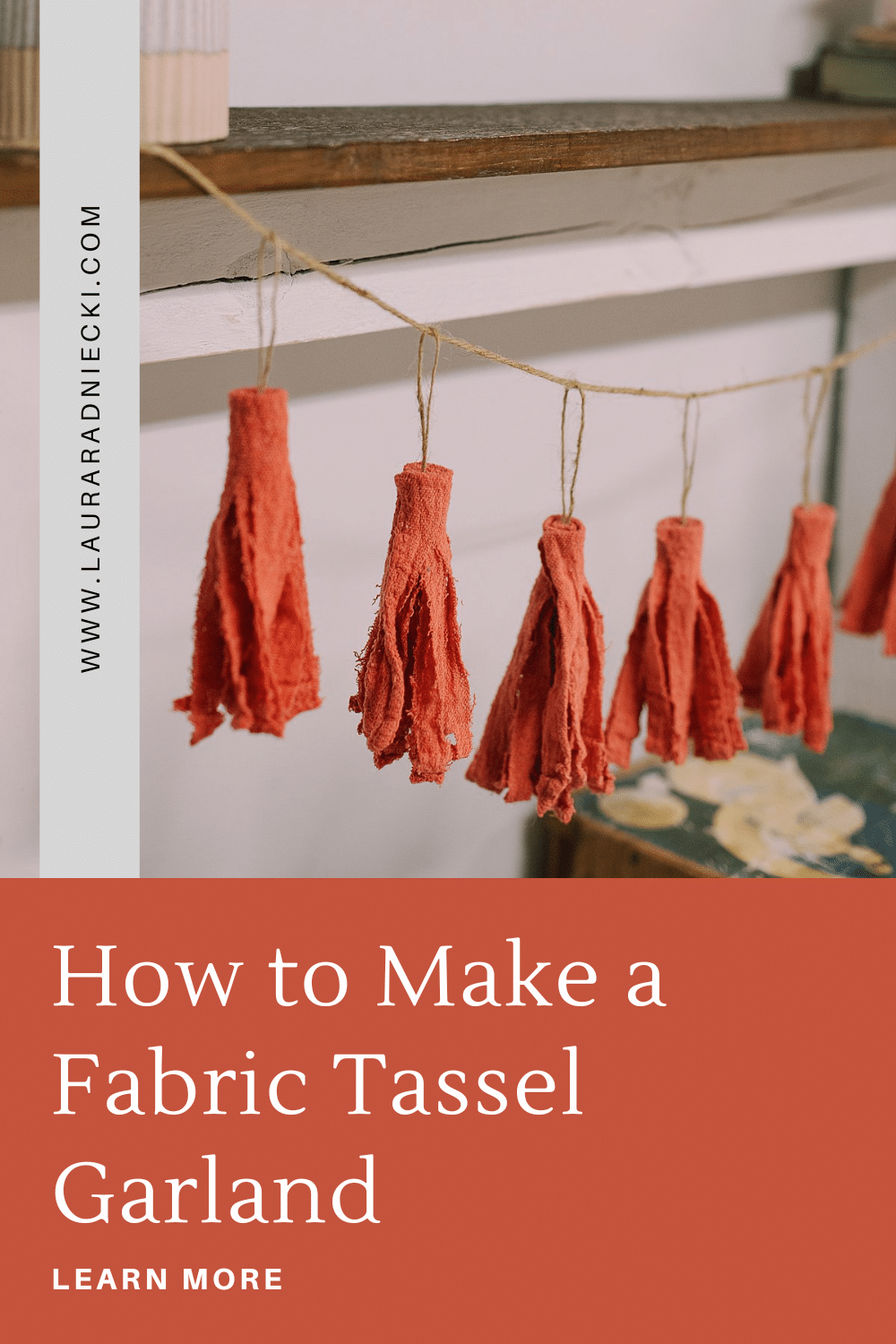 How to Make a Fabric Tassel Garland using Shop Towels from the Dollar Tree