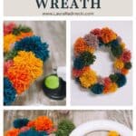 How to make a pom pom wreath using yarn in rainbow colors.