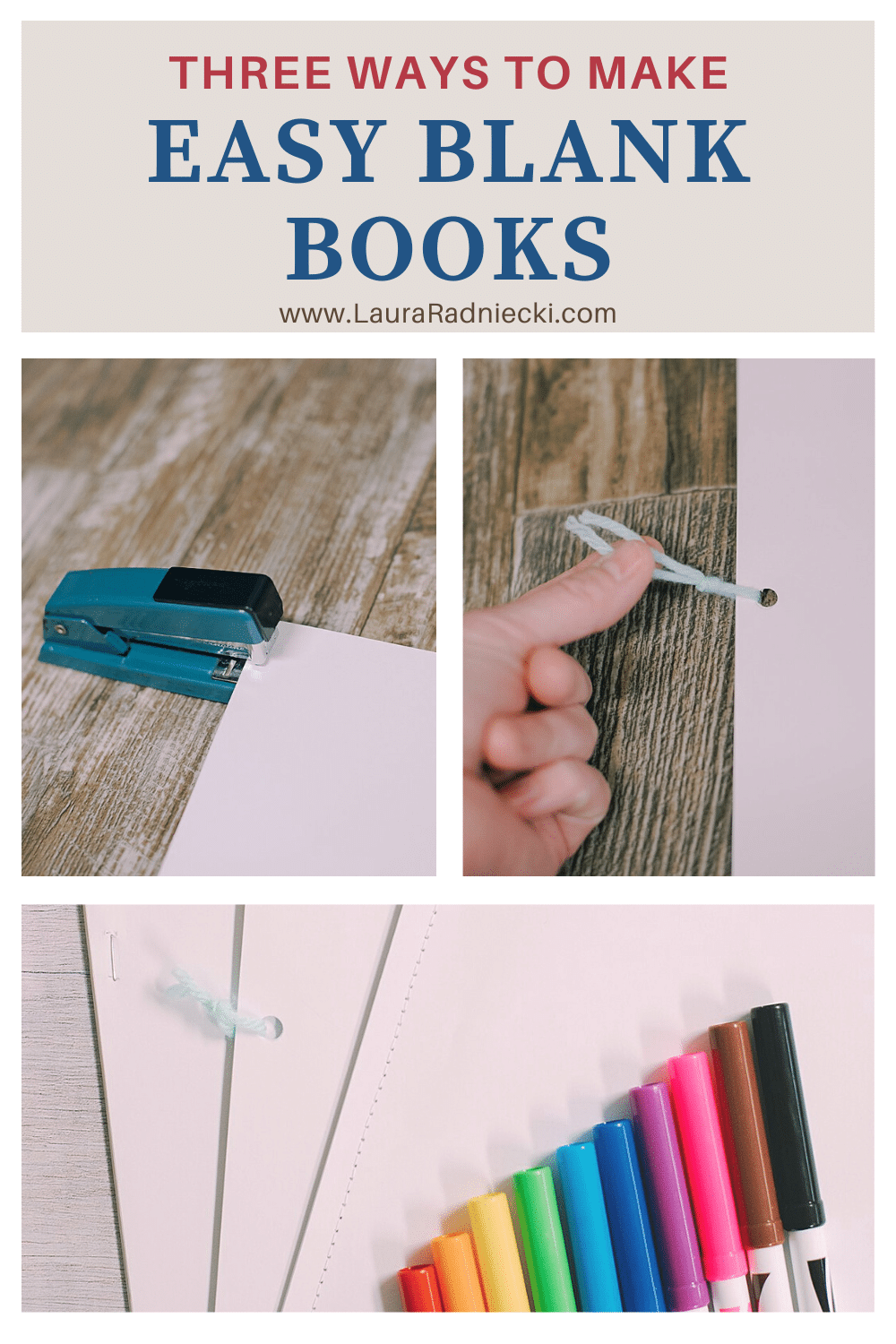 3 types of books made with white printer paper