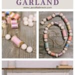How to make a spring garland with wooden beads and pastel thread spools.